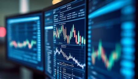 Data analysts reviewing multi-screen charts